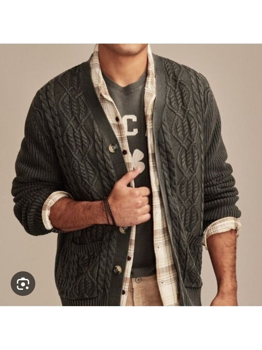 Lucky Brand Men's Charcoal Cable Knit Cardigan